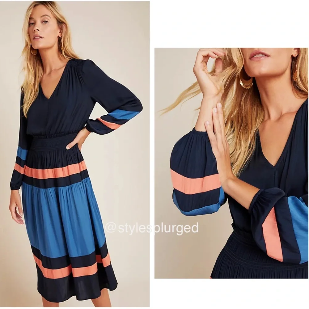 NWT⭐️Top Rated⭐️ANTHRO Aidy Colorblocked Midi Dress size small petite - Picture 2 of 13